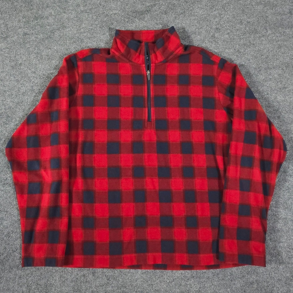 Lands' End Sweatshirt Mens XL Red Buffalo Plaid 1/4 Zip Stand Collar Cozy Lodge